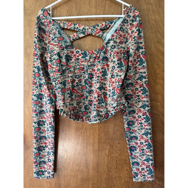 Free People sz M Ruffle Paisley Melanie Scoop Top Blouse Boho Feminine Cottage - Image 8