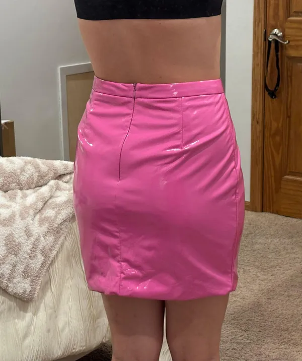 Pink Leather Skirt Size L - Image 2