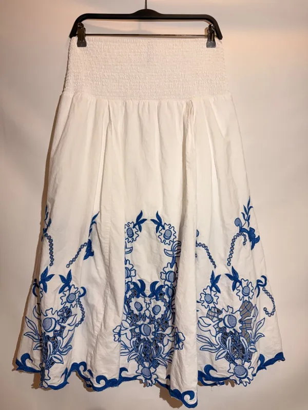 Anthropologie White Cotton Cutwork Embroidered Lined Midi Skirt Size S - Image 6