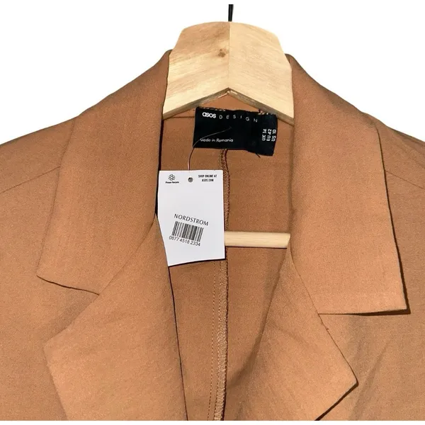 Asos Design Mini Shirt Dress Womens Sz 10 Brown Tie Front Button Open Back Peach - Image 3