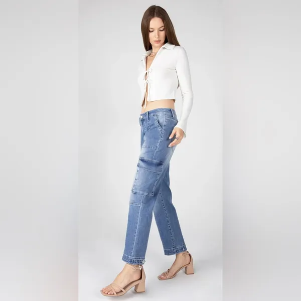 Ceros Time For Change Sabrina High Rise Cargo Straight‎ Jeans in Malibu Size 24 - Image 3