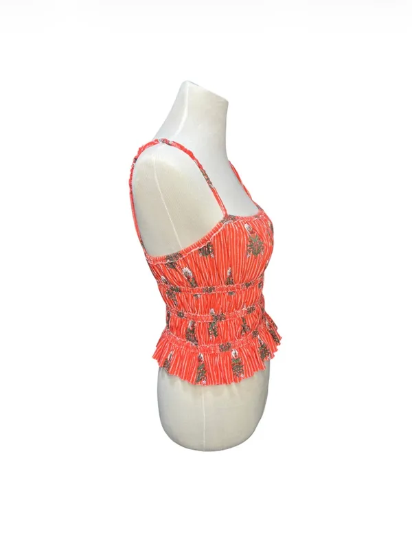 We The Free Coral Floral Striped Smocked Peplum Cami Crop Top Womens Small - Image 2