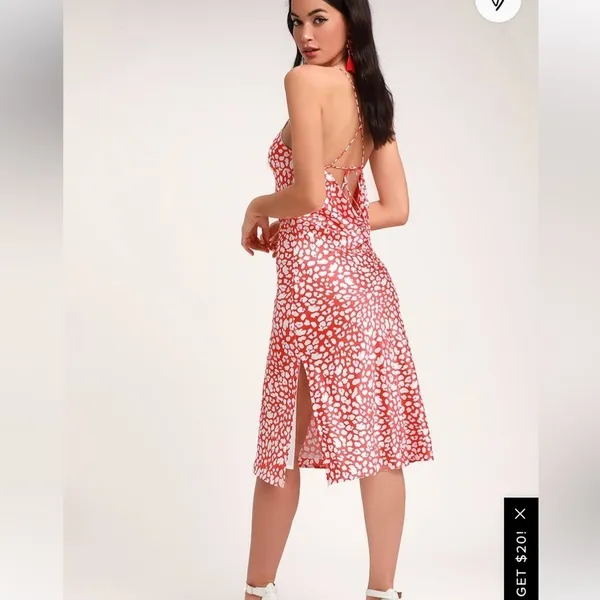 Lulus Calling My Spirit Red Satin Print Midi Slip Dress Cottagecore Size L‎ - Image 12