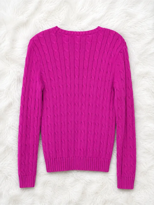 Polo Ralph Lauren Sport Cable Knit Sweater Pink Magenta Blue Pony | Size Large - Image 2