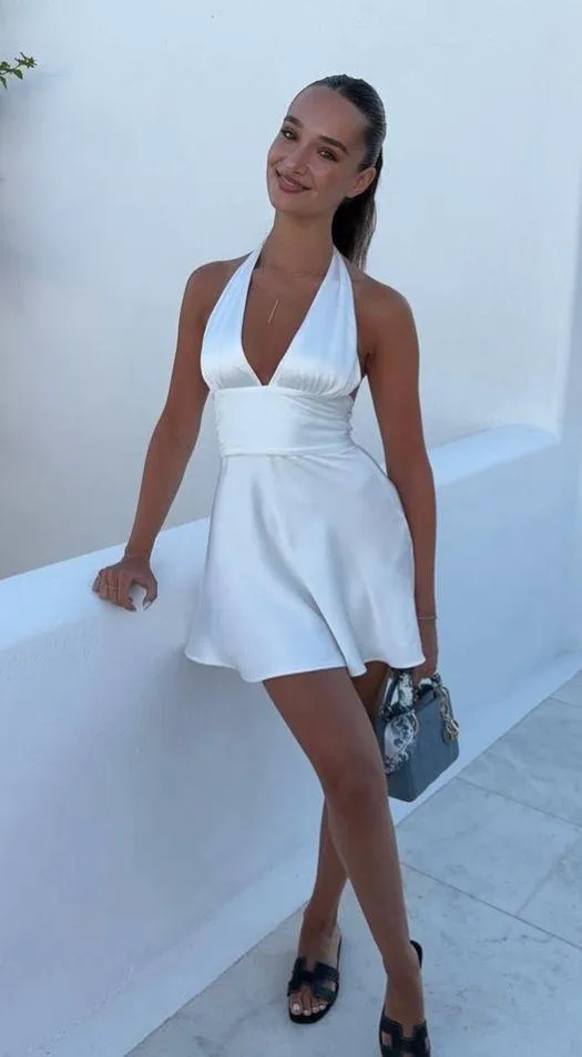 Zara halter dress satin effect bow back tied wedding party coctail shower - Image 4