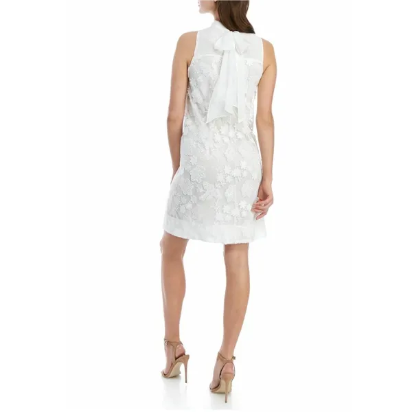 Robbie Bee Signature White Floral Lace Shift Dress Size Medium Bow Back‎ - Image 3