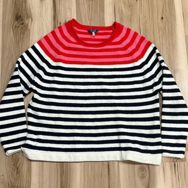 Joules Knitwear Seaport Red Multistriped Crewneck Sweater Women’s 14 - Image 2