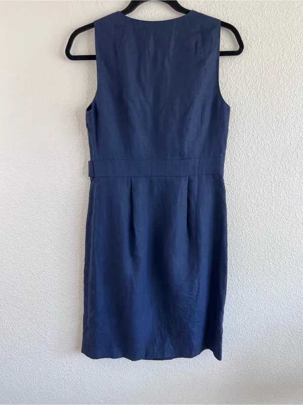 J. Crew Factory Women's Sheath Dress with Waist Tabs Linen Navy Suiting - Image 4