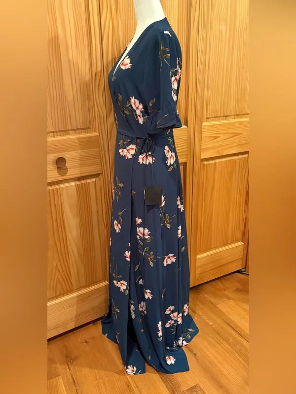 Lulus September Sunsets Dark Teal Floral Print Wrap Maxi Dress NWT size M - Image 3