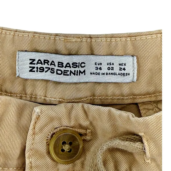 Zara Basic Z1975 Denim Khaki Drawstring Jogger Pants Frayed Blue Side Hem Sz 2 - Image 6