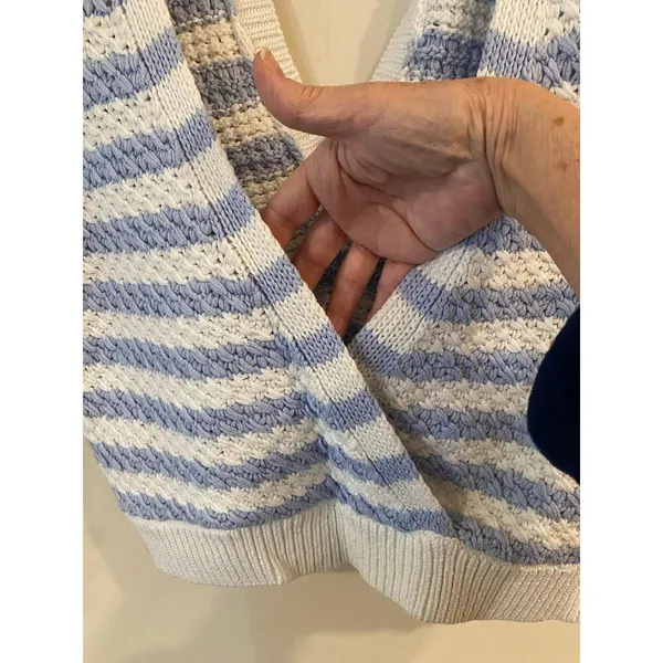 Anthropologie Maeve Knit Open Back Top Blue and White Stripe Sz XXS - Image 4