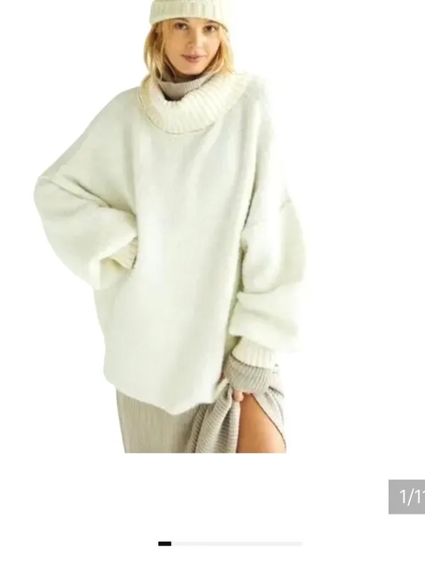 Free People Milo Cowl Cozy Cream Turtleneck Women's Sweater Size Large - Image 2