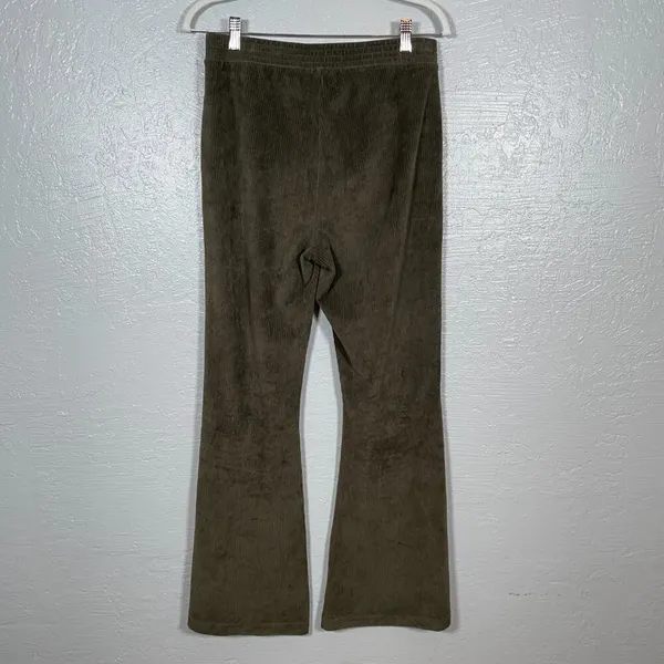 Aerie Women M Reg Olive Green Corduroy Ribbed Flare Pants Festival Boho Lounge - Image 5