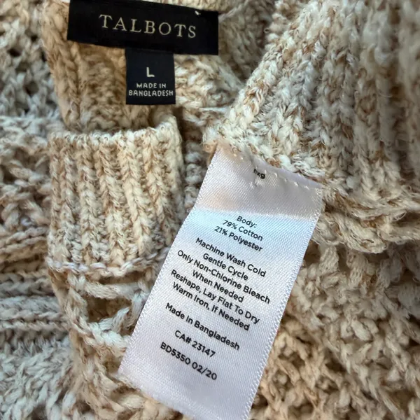 TALBOTS NWOT Open Stitch Poncho‎ in Rattan, Large, Bohemian Neutral Knit - Image 11