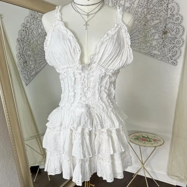 NWT Amy Jane London Iris Womens Eyelet Mini Dress - White Cotton S - Image 5