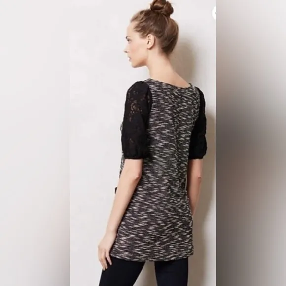 Anthropologie Postmark Black White Textured Tweed Knit Tunic Dress Lace‎ Size S - Image 4