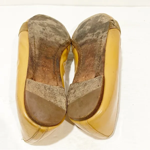 Tory Burch Size 9M Nude Patent Leather Trudy Bow Gold Reva Smoking Flat Loafers - Image 6