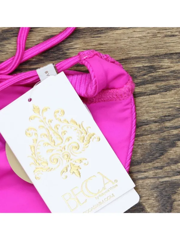 NWT Becca Ribbed Chain Ring Halter Bikini Swim Top 223157 Azalea Pink D - Image 10