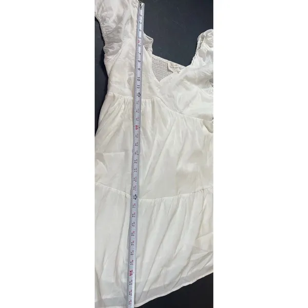 Bohme White Cottagecore Puff Sleeve Dress M Smocked Babydoll NWT Tiered - Image 10