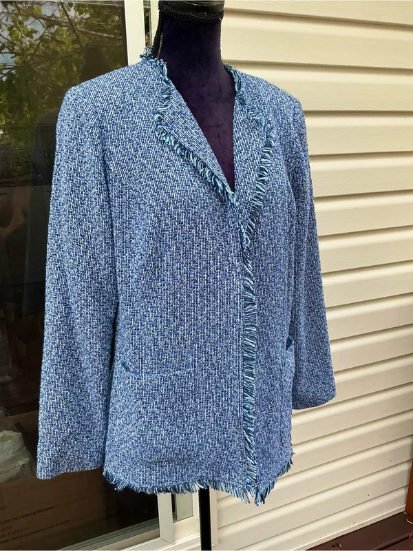 Chico's Light Blue Tweed Fringe-Trim Blazer🦋 - Image 8