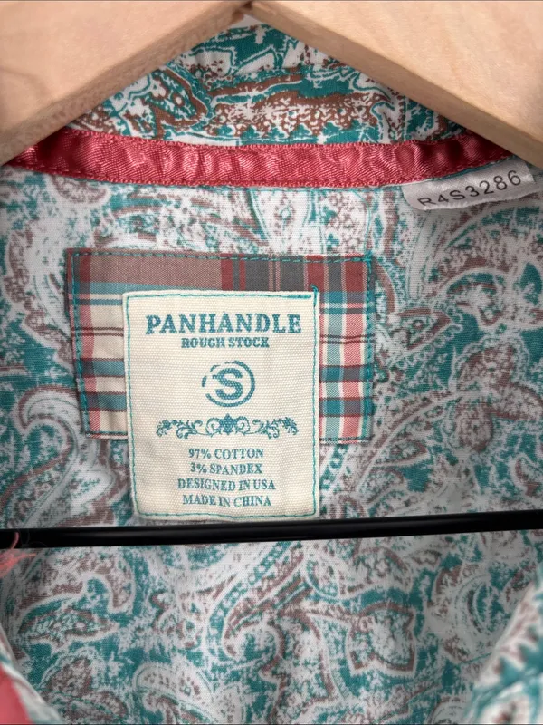 Panhandle rough stock small teal print pearl snap shirt - Image 2