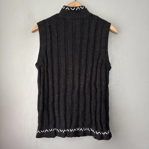 Wool Blend Sweater Vest Size Medium Black Ribbed Knit Cabincore Heritage Country - Image 3