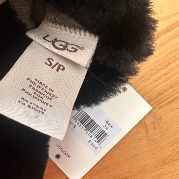 UGG Black Leather Gloves with Fur Trim - Image 3