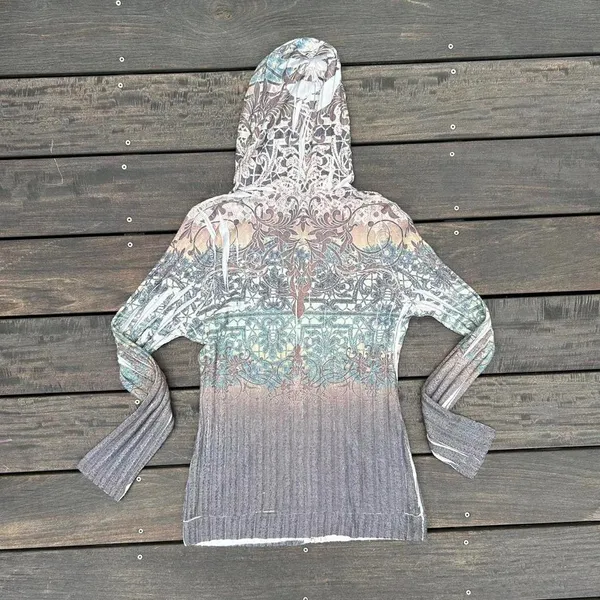 Y2K Brown/Green One World Ribbed Thin Sweatshirt Hoodie Earth Tones - Image 6