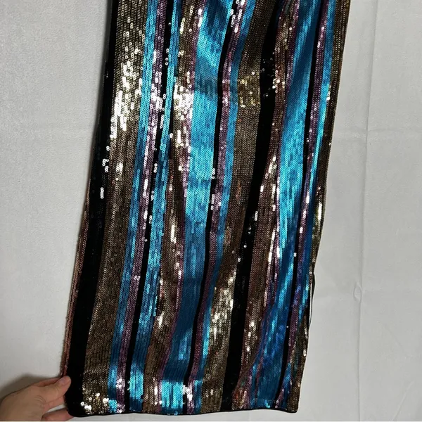 NWT Lulus Just Your Stripe Blue and Gold Sequin‎ Bodycon Mini Dress Size XS - Image 5