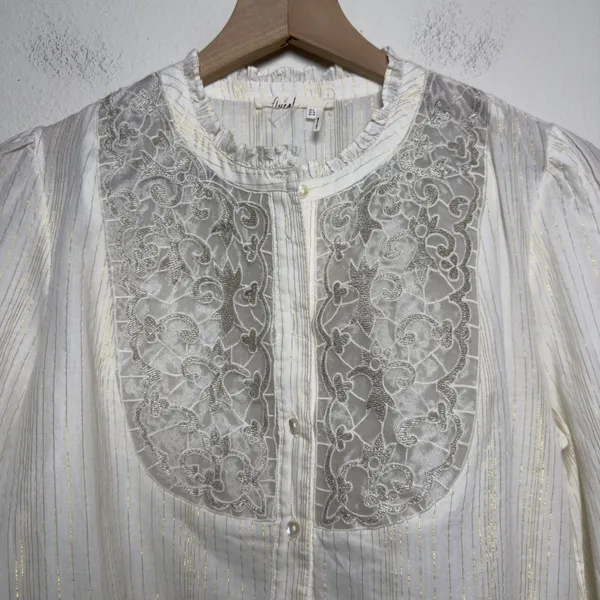 NEW Anthropologie Floreat Women Cotton Top 6 Ivory Embroidered Cottage Peasant‎ - Image 4