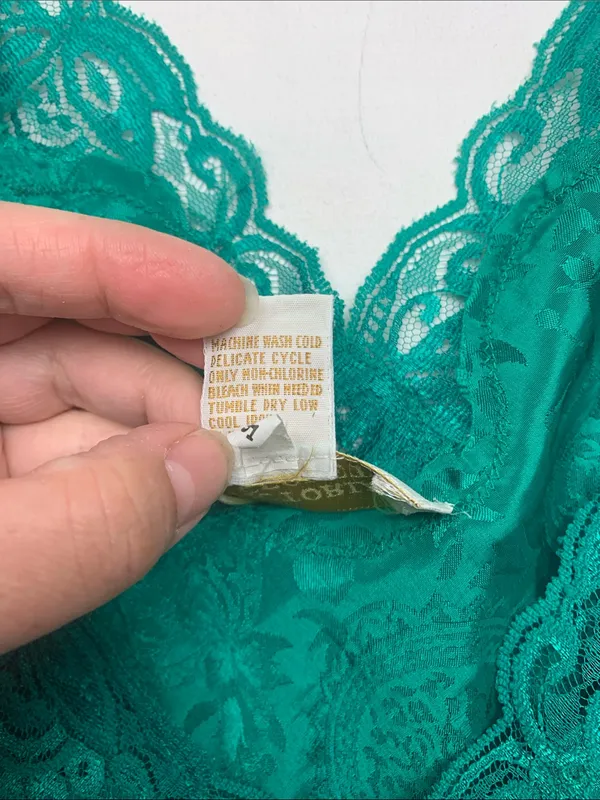 Victorias Secret size medium green paisley Lace Trim Teal Camisole Slip vintage - Image 7