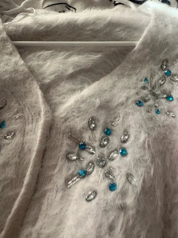 White fuzzy sweater snowflake embellishments - Image 3