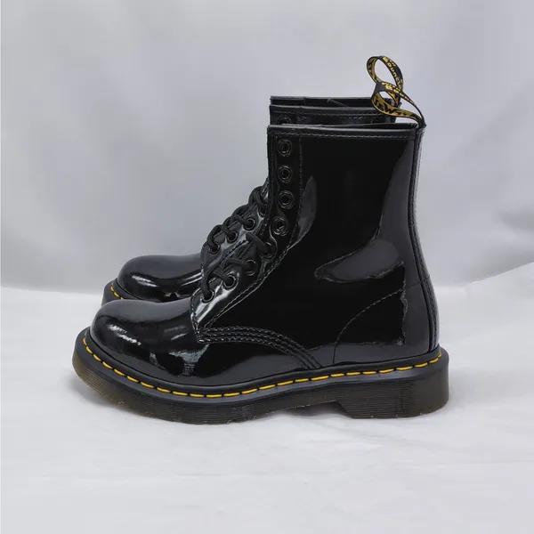 Dr. Martens Womens Combat Boots Size 6 Black Patent Moto Goth Punk Biker Street - Image 2