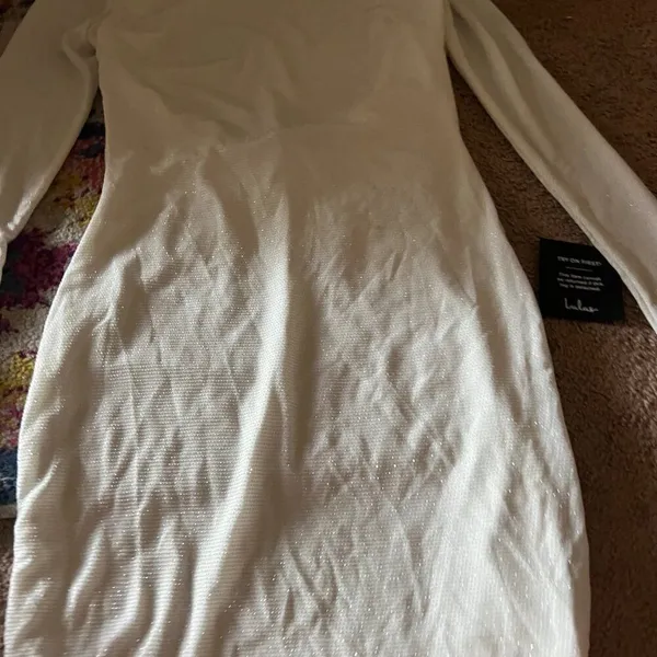 NWT Lulus Gift of Love White‎ and Silver Backless Long Sleeve Mini Dress L - Image 9