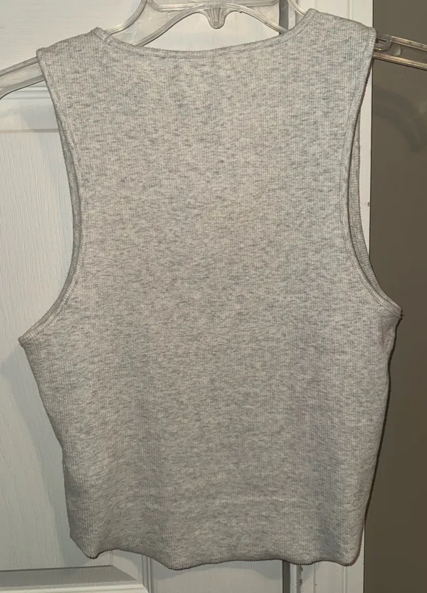 American Eagle Outfitters AE heather Gray high neck daily fave Ribbed Tank Top - Image 2