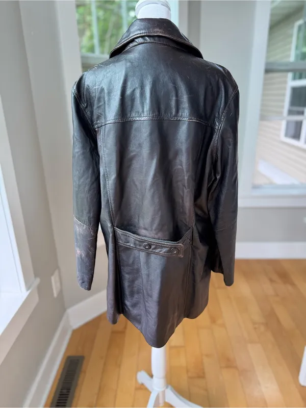 Vintage Maxima Wilson’s Leather Distressed Brown Leather Button-Front Jacket XL - Image 5