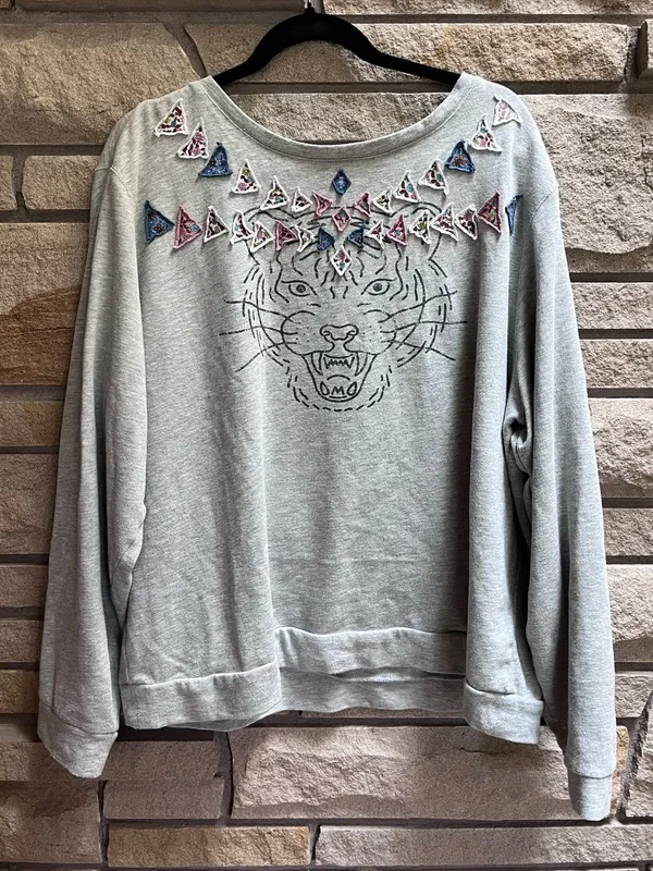 Anthropologie Luna Mercantile Co. Tiger Graphic Sweatshirt Grey XL - Image 3