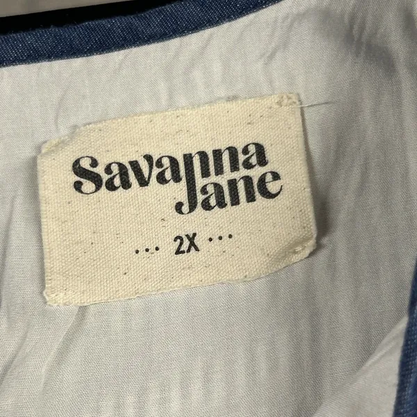 Savanna Jane Shirt Womens 2X Blue White Striped Embroidered Sleeveless Boho Top - Image 3