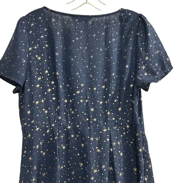 Allegra K Women's Star Print A-Line Short Dress Blue Gold‎ Stars Size M - Image 10