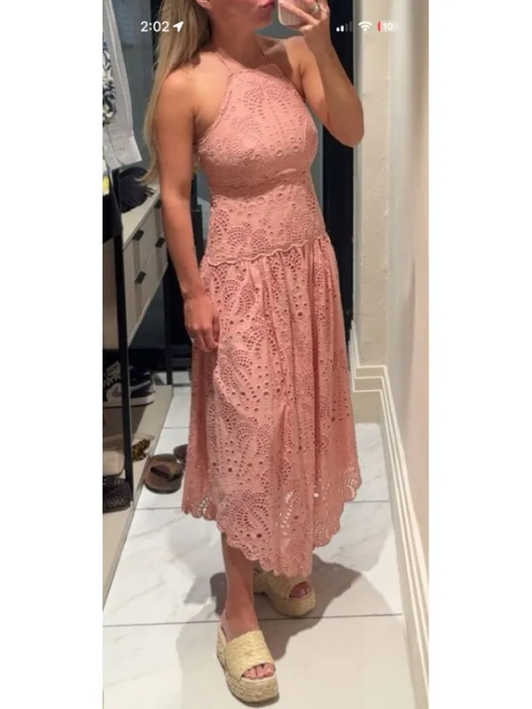 FARM RIO Blush Eyelet Midi Dress in Pink Size X-Small - Image 2