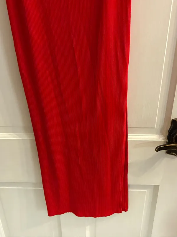 Red Ribbed Slip Maxi Dress - Women Size Small - Image 4