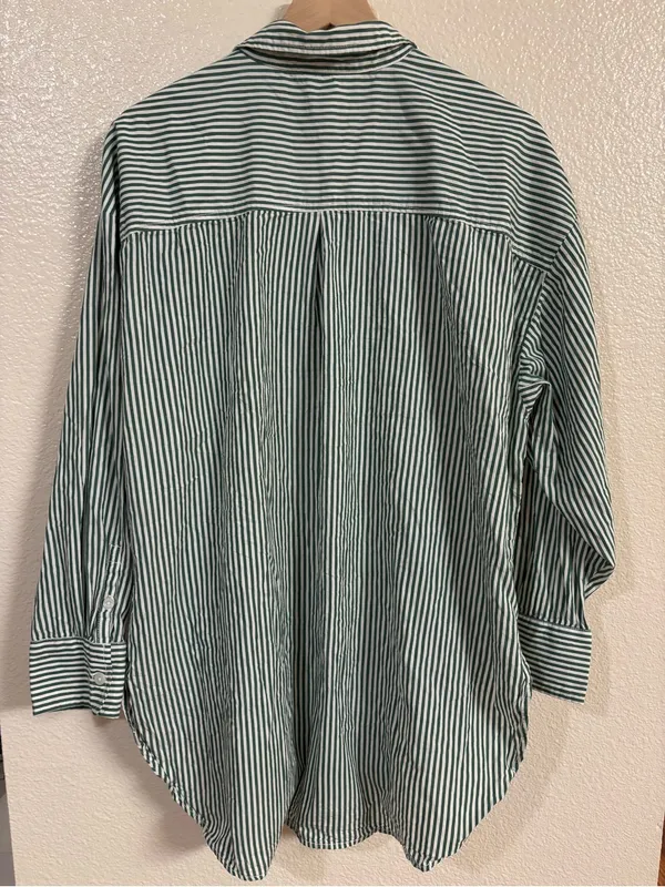 MAEVE 100% Cotton Bennet Stripe Buttondown Shirt in green and white - Image 4
