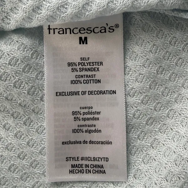 Francescas Light Blue Waffle Knit Peplum Top Tie Front Thermal Medium‎ NWT - Image 9