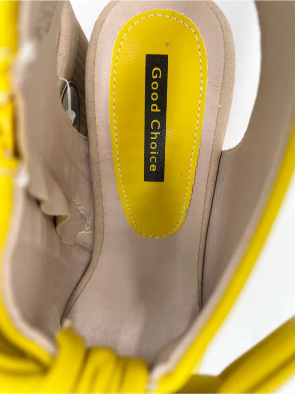 NEW Good Choice Kimora Sandal Heels Size 6 Bright Yellow Faux Leather Bow Detail - Image 9