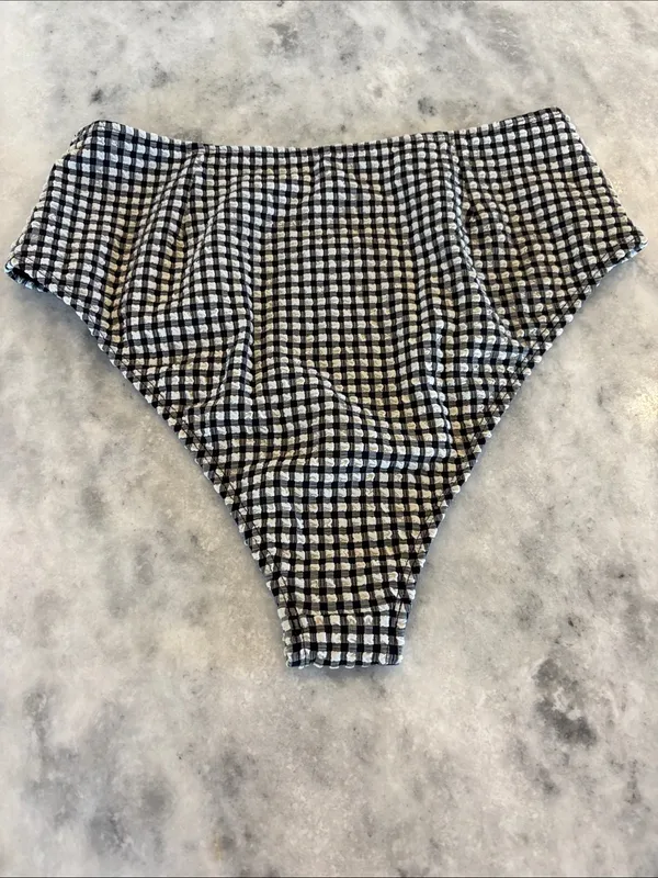 Posse Black and White Gingham High-Waist Bikini Bottoms - Image 5