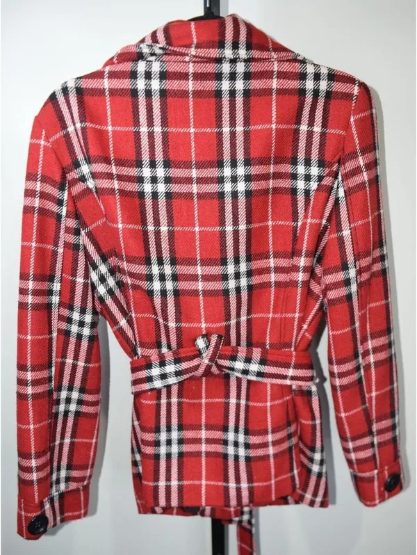 Last Kiss Red Black Plaid Belted Jacket Button Front Sz XL - Image 2