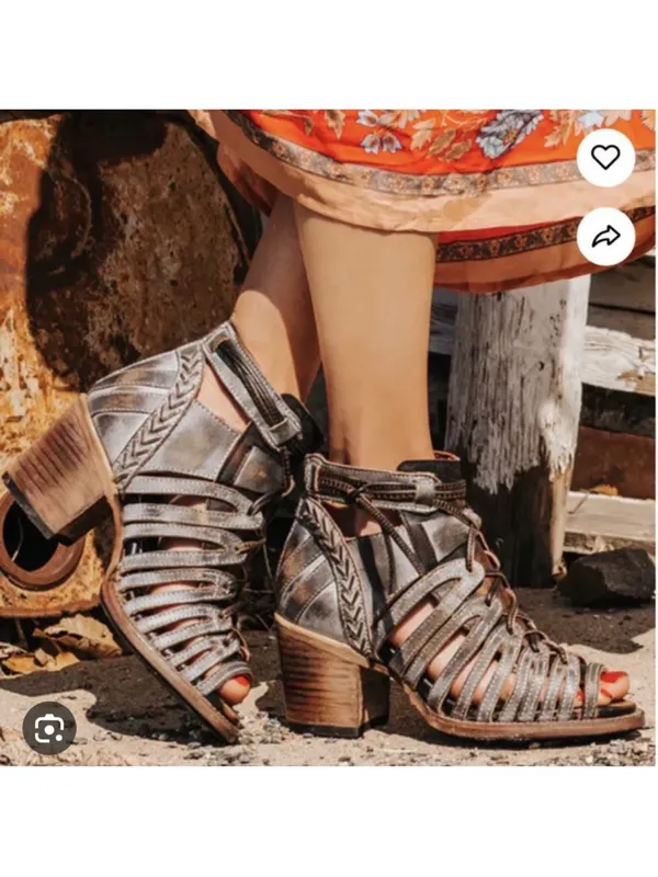 Freebird Wazee Cutout Lace-Up Heel Ice Multi‎ 8 GUC - Image 11