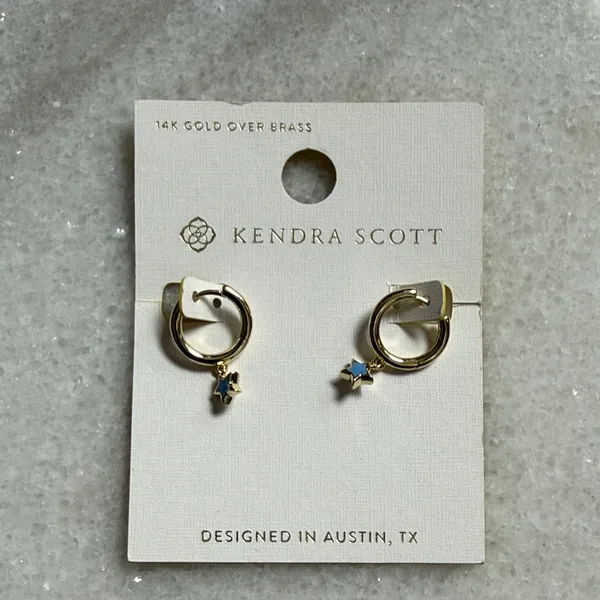 Kendra Scott Kayla Huggie Gold Hoop Earrings Blue Star Charm New - Image 2