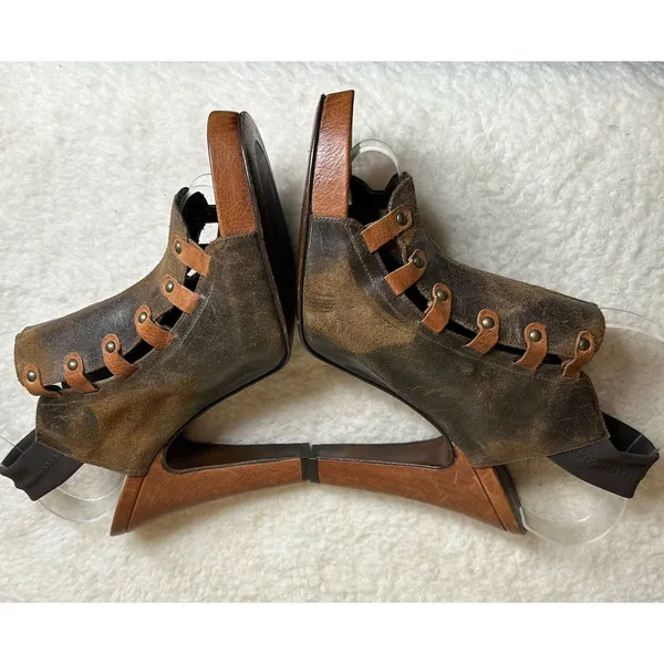 Donald J Pliner Heels Womens 10 Saddle Vishad Open Toe Distressed Leather‎ - Image 4