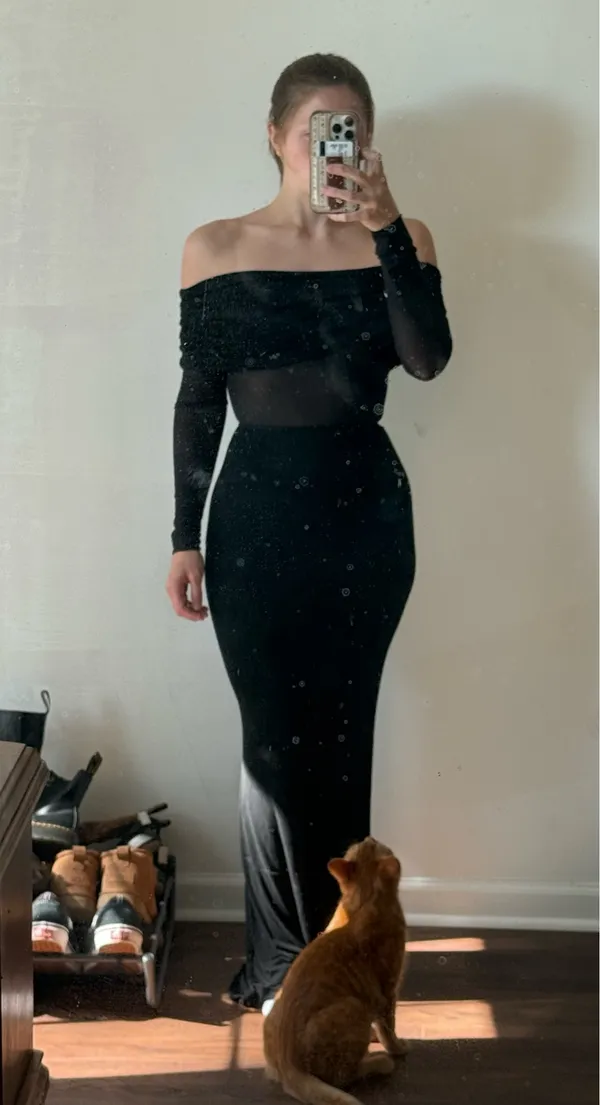 Commence Black Off the Shoulder Long Sleeve Maxi Dress - Image 2